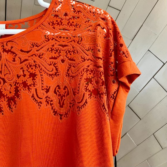 NWT Ava & Viv Pumpkin Orange Lace Trim Tee Size 3X NEW - Picture 4 of 6
